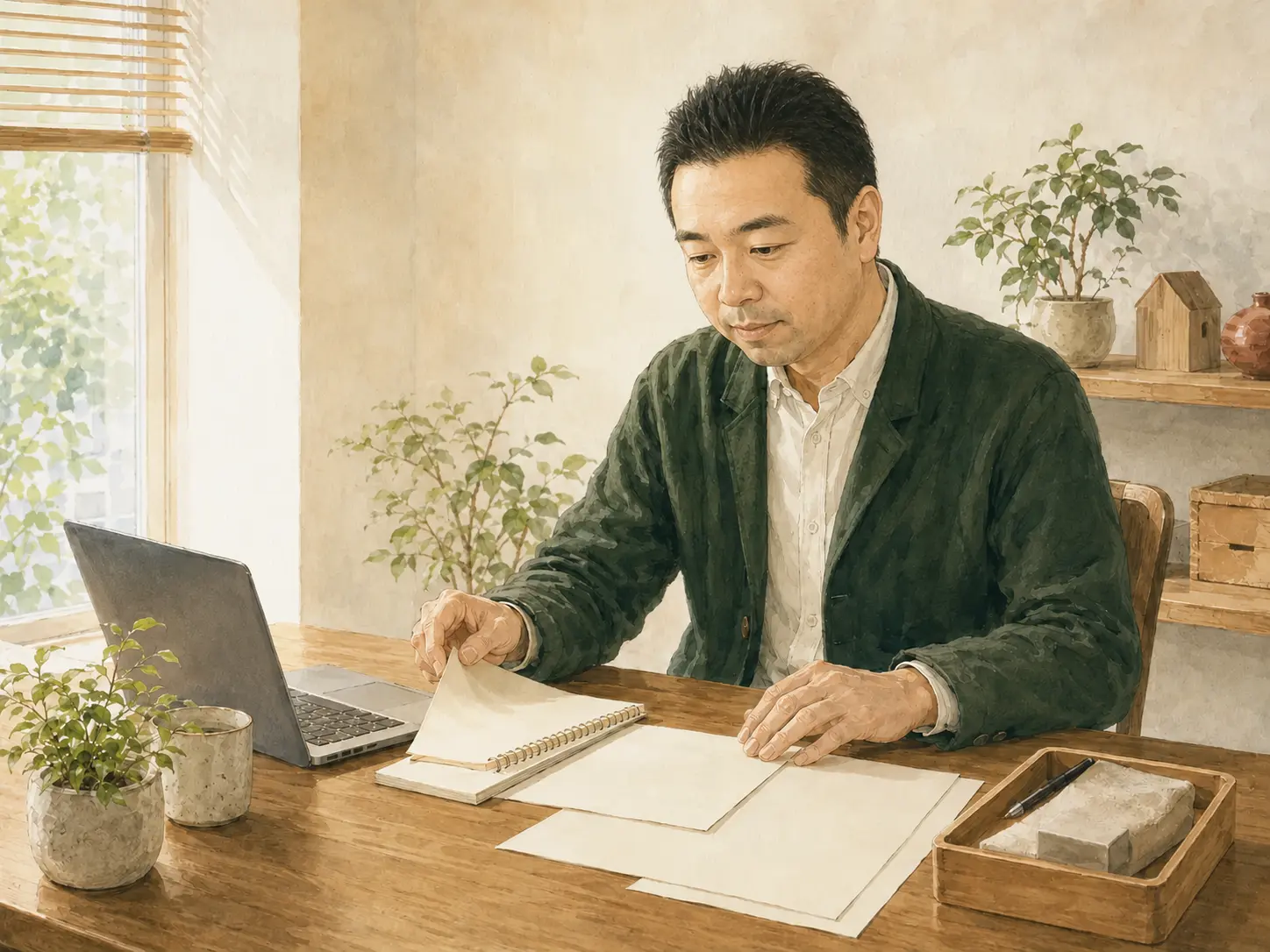 相談員が暮らしや仕事に関する資料を整理する様子